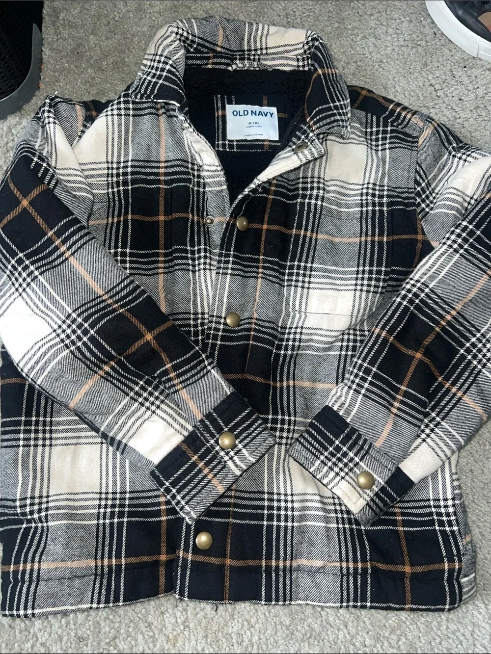 Old Navy Black Cream and Brown Plaid Kids Jacket